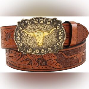 Womens Leather Cowgirl Buckle Belt Size M (36 Inches) New Without Tags